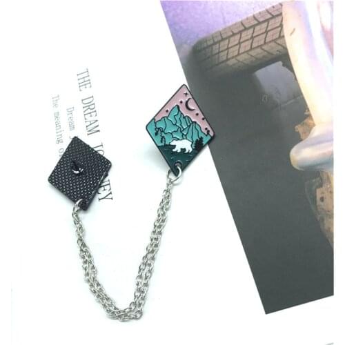 New double brooch chain rocket planet series mountain river series brooch badge fantasy landscape night view badge jewelry denim