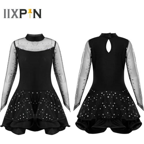 Kids Sparkly Sequins Tulle Ballet Gymnastics Leotard Girls Figure Skating Dress Children Lyrical Contemporary Dance Costumes