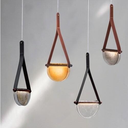 Designer Modern Leather Glass Pendant Lights Restaurant Bar Led Indoor Lighting Bedside Bedroom Shop Living/Dining Room Cafe