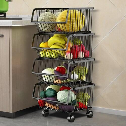 Household multi-layer floor fruit and vegetable storage basket stainless steel kitchen vegetable and fruit basket rack WF4021810