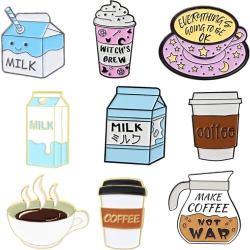 Coffee Milk Enamel Pin Witchs Brew Princess badge brooches Lapel pin Jeans shirt Backpack Cartoon Jewelry Gift Coffee Lovers