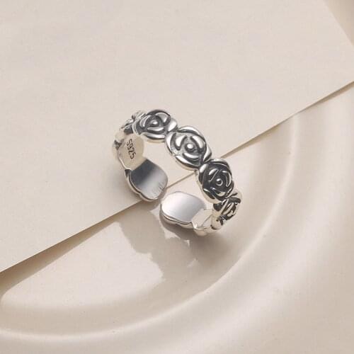 Retro Real 925 Sterling Silver Rose Flower Joint Rings For Women Fine Jewelry, Vintage Little Finger Ring Woman Accessories
