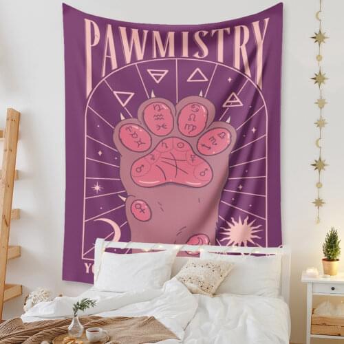 Tarot Cat Paws Tapestry Witchcraft Bohemian Style Tarot Tapestry Home Bedroom Decor Hippie Mattress Girls Dorm Room Wall Hanging