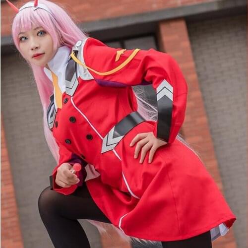 Halloween Costumes Anime DARLING in the FRANXX CODE:002 Zero Two Cosplay Costume School Uniform Full Set Dress + wig + stocking