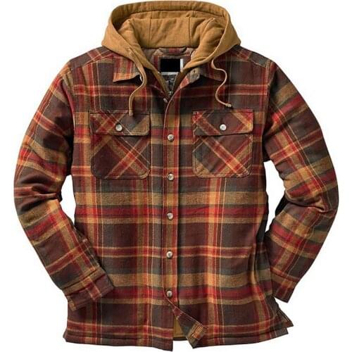 Jacket Hooded New Street Wear Mens Extra Size Mens Windbreaker Jacket Extra Thick Cotton-padded Coat Checked Long-sleeve Coat