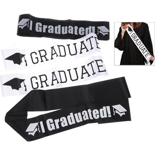 2Pcs Graduate White Boy Girl Unisex Satin Sash High School College Graduation Party Decoration Gift Supplies Photo Booth Props