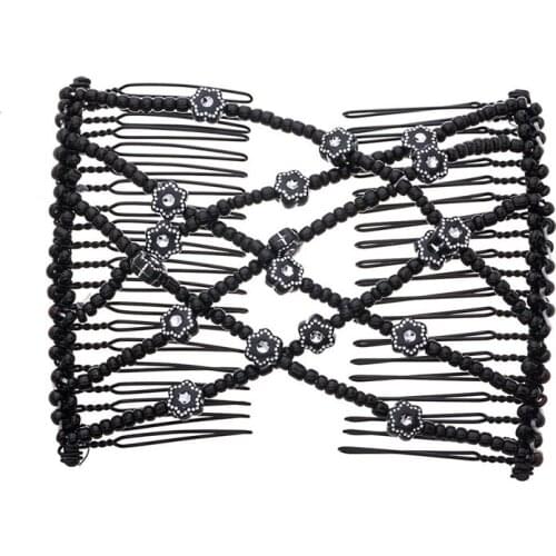 LOVEF Hair Magic Comb Clip for Women Girls Beaded Flower Barrette Hairpin Elastic Double Hair Combs Clips Hair Accessories