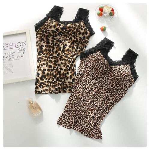 Womens Summer 2020 New Lace Tank Tops Shirt Female Leopard Print Underwear Sleeveless T-shirt Camisole Blouse S17