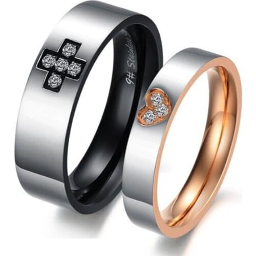 Fashion Jewelry 316L Stainless Steel Rings Black Circle Cross Hearts Couple Rings Wedding Rings Engagement Rings GJ298