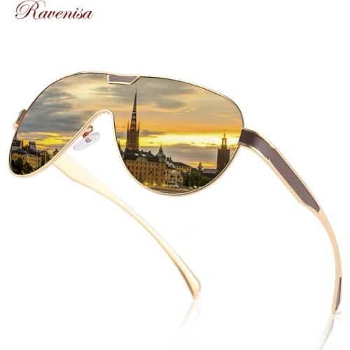 Ravenisa Goggle Glass Stainless Steel Polarized Sunglasses Men Driving Male Sunglasses oculos Male Eyewear Accessories For Men