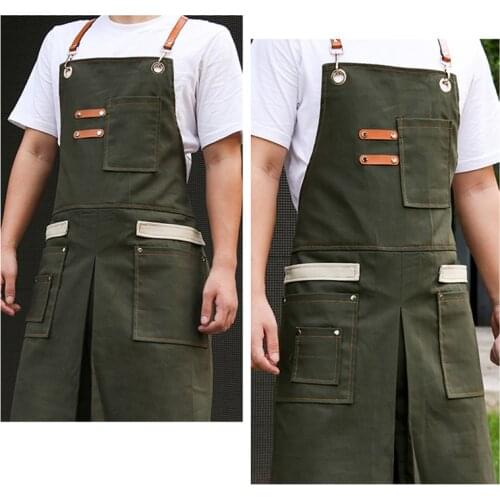 2021 New Fashion Unisex Work Denim Sleeveless Apron For Men Bib Adjustable Cooking Kitchen Aprons For Woman With Tool Pockets