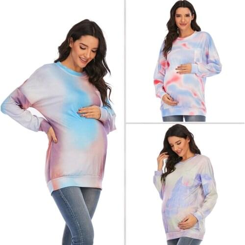 Spring and summer new European and American style digital printing long-sleeved maternity wear fashionable all-match T-shirt