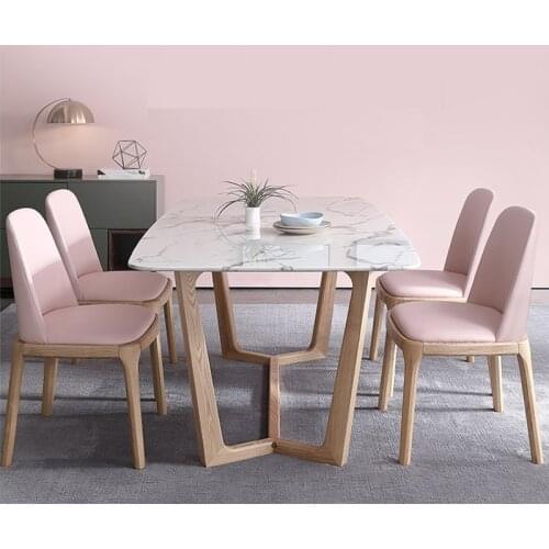 Marble dining table simple small apartment solid wood dining table net red dining table