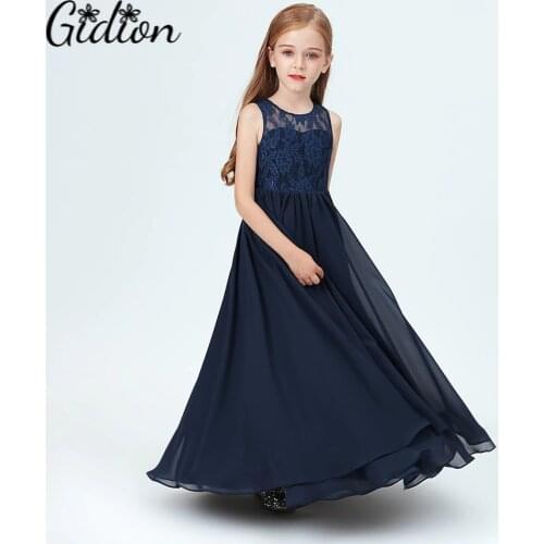 Communion Princess Dress Girls Flower lace Coffion Dress For Girls Blue Vintage Wedding Party Formal Ball Gown Children Clothing