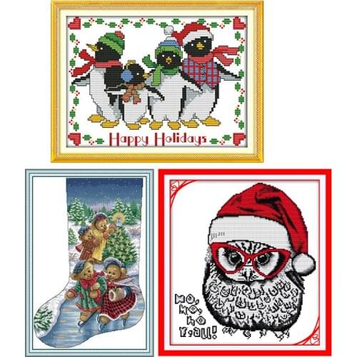 Merry Christmas Series DIY Cross Stitch kit 14CT animals printed partern DMC fabric on canvas Chinese Embroidery home decoration