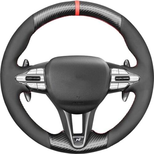 Hand-stitched Black Suede Carbon Fiber Car Steering Wheel Cover For Hyundai i30 N 2018 2019 2020 Veloster N 2019 2020 2021