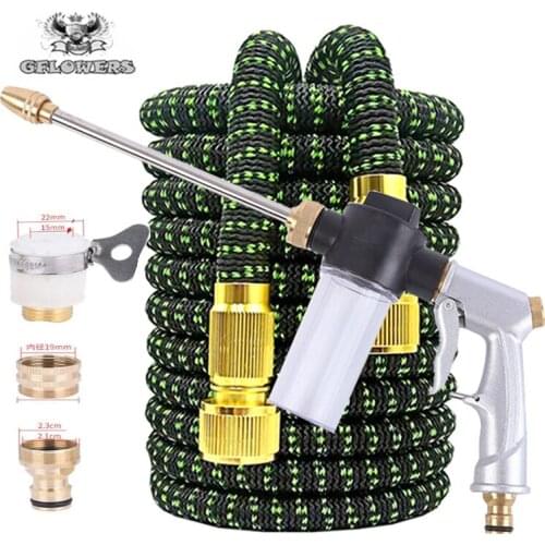 GFLOWERS telescopic Hose, high Qualityflexible magic Hose, Garden Watering And Car Washing, Metal Spray Gun, 17-125 FT