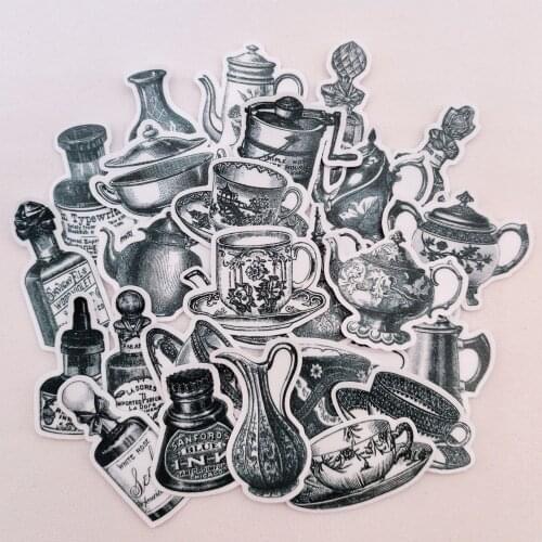 28PCS Vintage Cup Bottle Sticker DIY Scrapbooking Junk Journal Bottom Collage Phone Diary Album Happy Planner Gift Seal Decorate