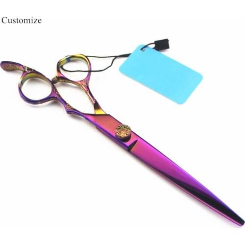 Customize logo Japan 440c 7 '' purple Plum cut hair scissors barber makas cutting makeup haircut shears hairdressing scissors