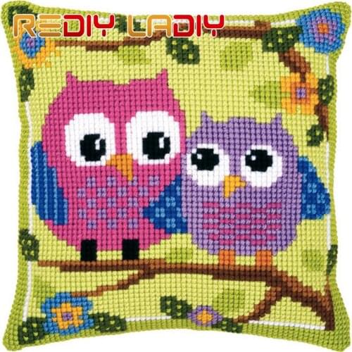 LADIY Cross Stitch Pillow Cover OWLS Seat Cushions for Sofas Decorative Pillow Case DMC Counted Cross-Stitch Set Cushion Cover