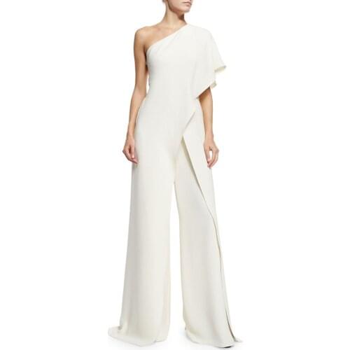 New Women Fashion One Shoulder Slash Neck High Waist Wide Leg Asymmetric Split Jump suits Pants