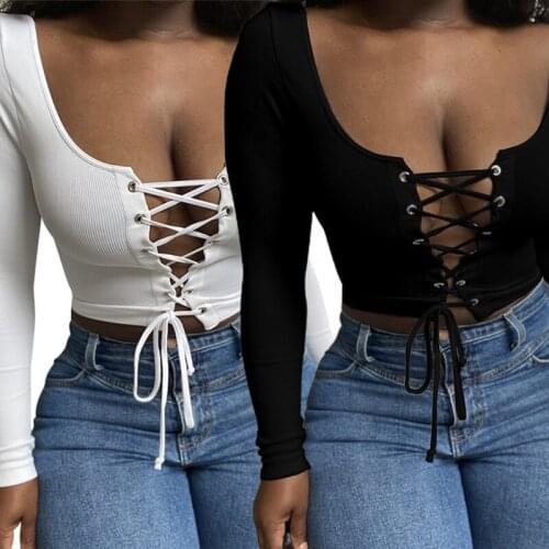 Women Long Sleeve Slim Sexy Square Neck Ribbed Cross Lace-Up Cardigan