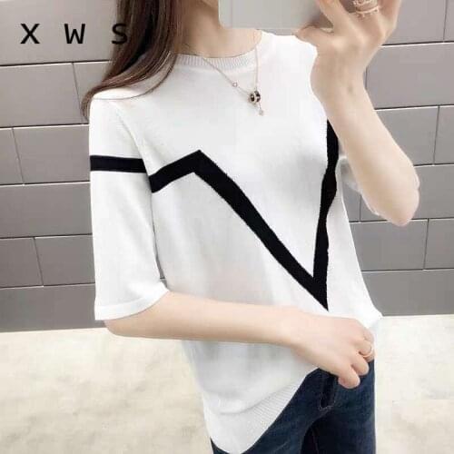 Summer Knitted Pullover Tops Ladies Fashion striped Causal Tricot Sweaters Womens Knitted Jumpers Loose Knit Female Pull Top