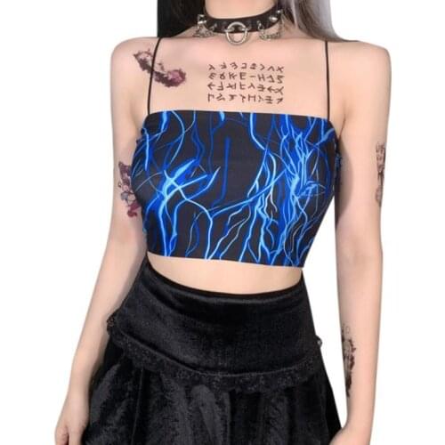 Womens Crop Cami Tops, Stylish Printed Sleeveless Spaghetti Strap Stretchy Camisole