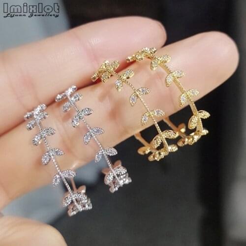 1pair Women Fashion Rhinestone Leaf Circle Earrings for Women Gold Silver Color Fashion Stud Earring Jewelry Accessories