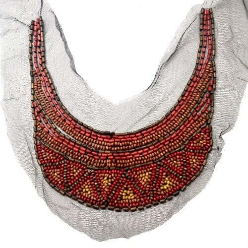 1PCS Heavy Beaded U-Neck DIY Lace Collar Embroidered Lace Fabric Collar Lace Flowers Neckline Applique LSHB486