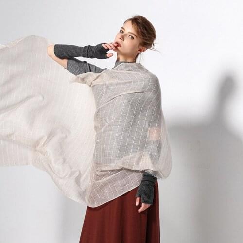 2018 new fashion 100%goat cashmere women super thin plaid scarfs shawl pashmina 90x200cm ecru ppl 4color