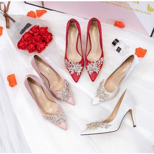 2020 New Arrival White Pointed Toe women wedding shoes Bridal High heels shoes ladies party dress shoes woman High Pumps