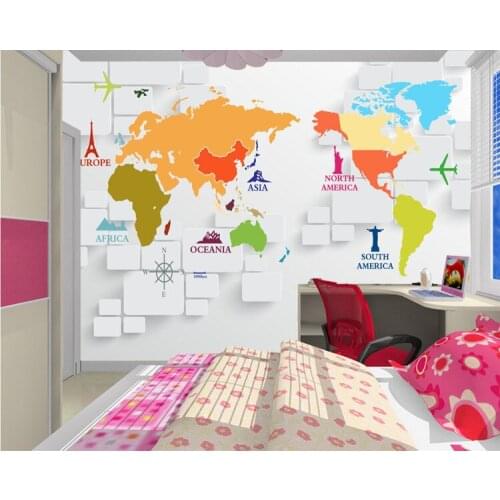 3D Mediterranean Wallpaper Childrens Room Wallpaper Mural Large Cartoon Bedroom Living Room Photo Wallpaper World Map