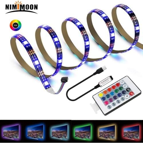 50cm 2m USB Multi-Color LED Strip Light Black 5V 5050 Lighting with Controller For Remote Home Decor Cupboard Desk TV Backlight