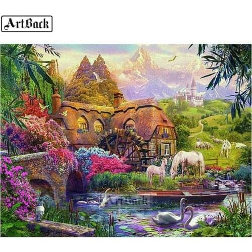 5d diy diamond painting villa landscape full square unicorn 3d diamond mosaic set handmade crafts home decoration 60x80cm