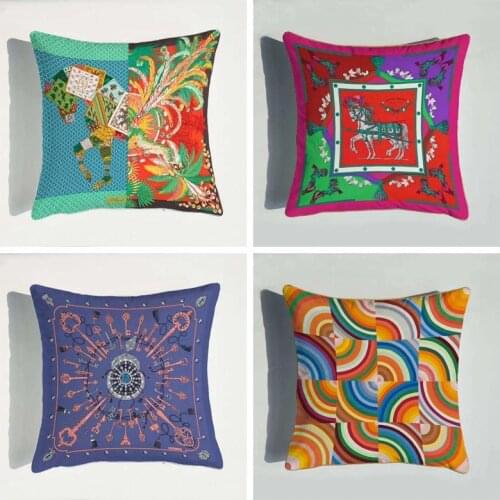Velvet Fabric French Luxury Duplex Full Printing Home Sofa Cushion Cover Pillowcase Without Core Car Seat Living Room Bedroom