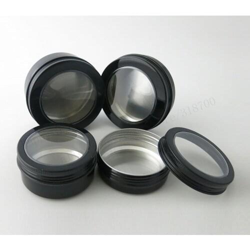 30 x 60g 80g 100g 150g black aluminum jar contain With Window Metal Tin for cream sugar storage display jewelry glitters use