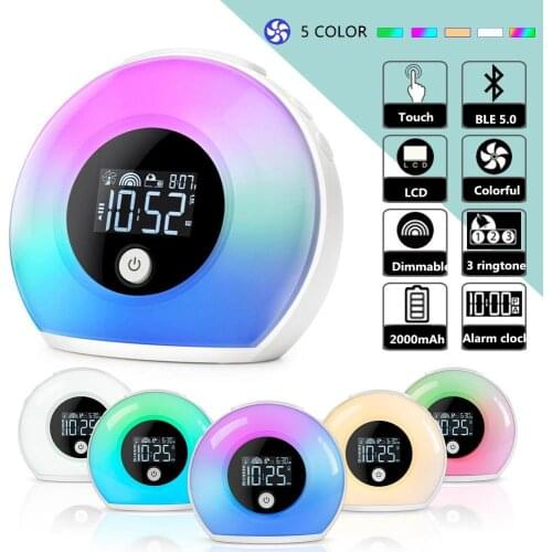 Baby Night Light & Wake-up Alarm Clock for Bedroom with Musical Bluetooth Speaker Nursery Sleep Lamp and Natural Sound Nice Gift