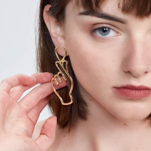 Gold Silver Color Hollow Alloy Hand Earrings For Lady I LOVE YOU Gestures Long Dangle Earrings Geometric Jewelery