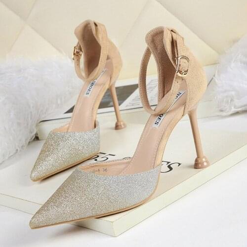 European and American Sexy Pointed-toe Stiletto High Heels Nightclub Slimming Sequined Sandals High Heels Party Prom Shoes