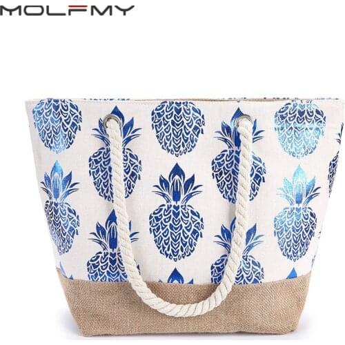 Womens Canvas Handbag Large Capacity Shopping Pineapple Print Shoulder Bags Crossbody Beach Tote Bag Portable Summer Dropship