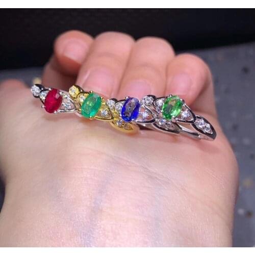 Exquisite four color clear gemstone ring fine jewelry 925 sterling silver green red blue purple color 100% natural gem girl gift