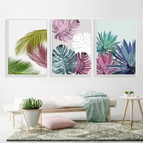 Colourful Leaf Canvas Painting Blue Pink Green Leaf Poster Nordic Minimalist Modular Wall Art Pictures Simple Home Decoration
