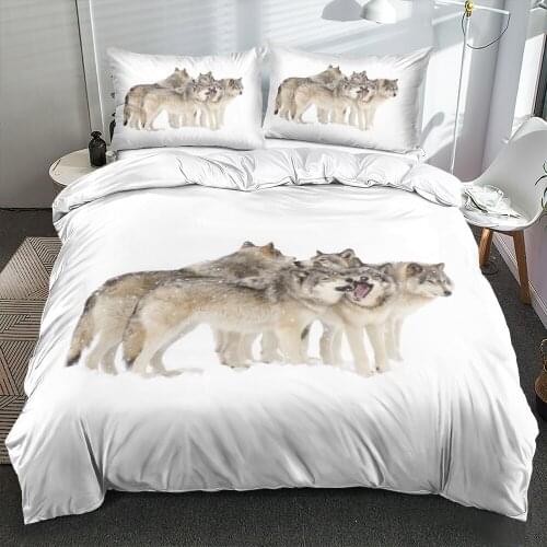 3D Bedding Sets Full Quilt/Comforter Covers and Pillowcases 3-Piece 3D Animal Wolf Bedspreads