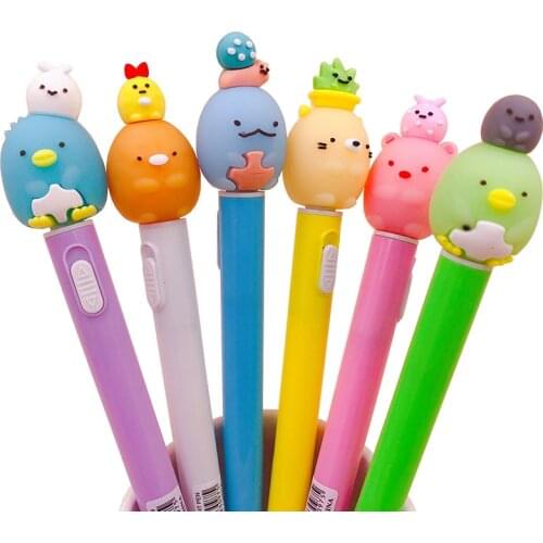 Korea Corner Biological Cartoon Gel Pen Colorful LED Lights Pen Student Stationery 0.5mm Novelty Funny