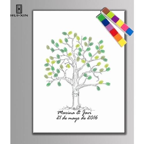 Beautiful Tree With Green Leaves Personalized Custom Free And Date Fingerprint DIY Guest Book For Wedding Party Decoration