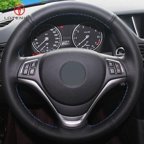 LQTENLEO Black Artificial Leather Hand-stitched Car Steering Wheel Cover for BMW X1 E84 2012-2015
