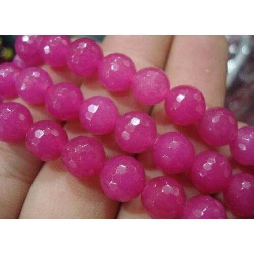 Fashion Graceful 8mm Faceted Red Rose Round chalcedony stone Beads 15"