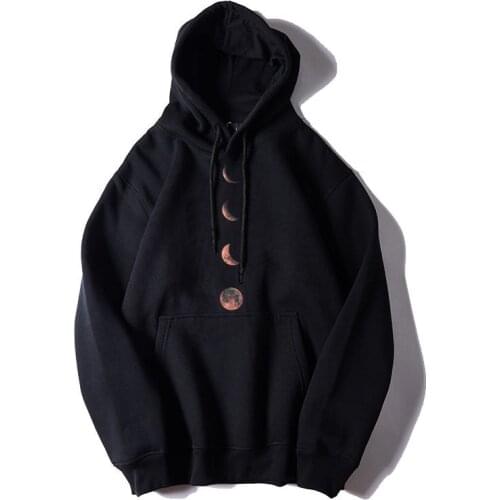 Fashion Loose Hoodies Men Moon Printed High Street Sweatshirts Harajuku Japan Hoodie Streetwear Casual Long Sleeve Tops Male