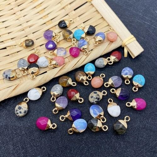 Natural Stone Tigers Eye Stone Amethyst Opal Pendant Cut Face Oval Electroplating Process for DIY Necklace Bracelet Pendant